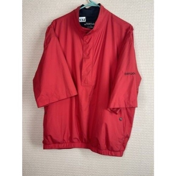 FootJoy DryJoys Red Short Sleeve 1/2 Zip Rain Windbreaker Jacket Men Size Large - Picture 8 of 11
